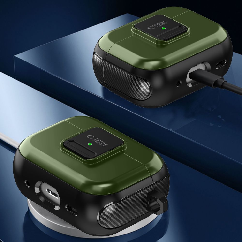 ETUI NA SŁUCHAWKI TECH-PROTECT DEFENDER HOOK MAGSAFE APPLE AIRPODS PRO 1 / 2 OLIWKOWE