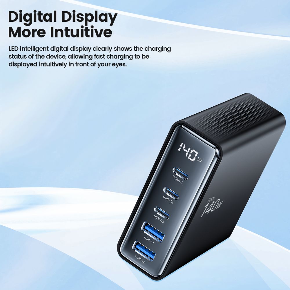 STACJA ZASILANIA TECH-PROTECT DC140W-GAN 5-PORT DESKTOP CHARGER PD140W/QC3.0 CZARNA