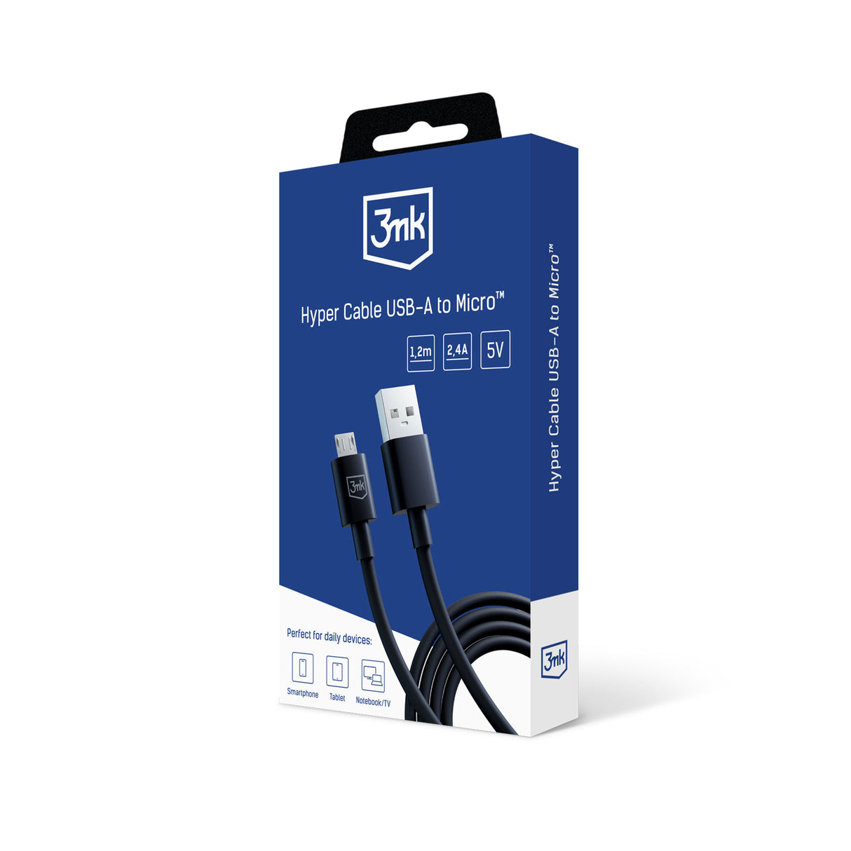 KABEL 3MK HYPER CABLE A TO MICRO 1.2M 5V 2,4A BLACK CZARNY