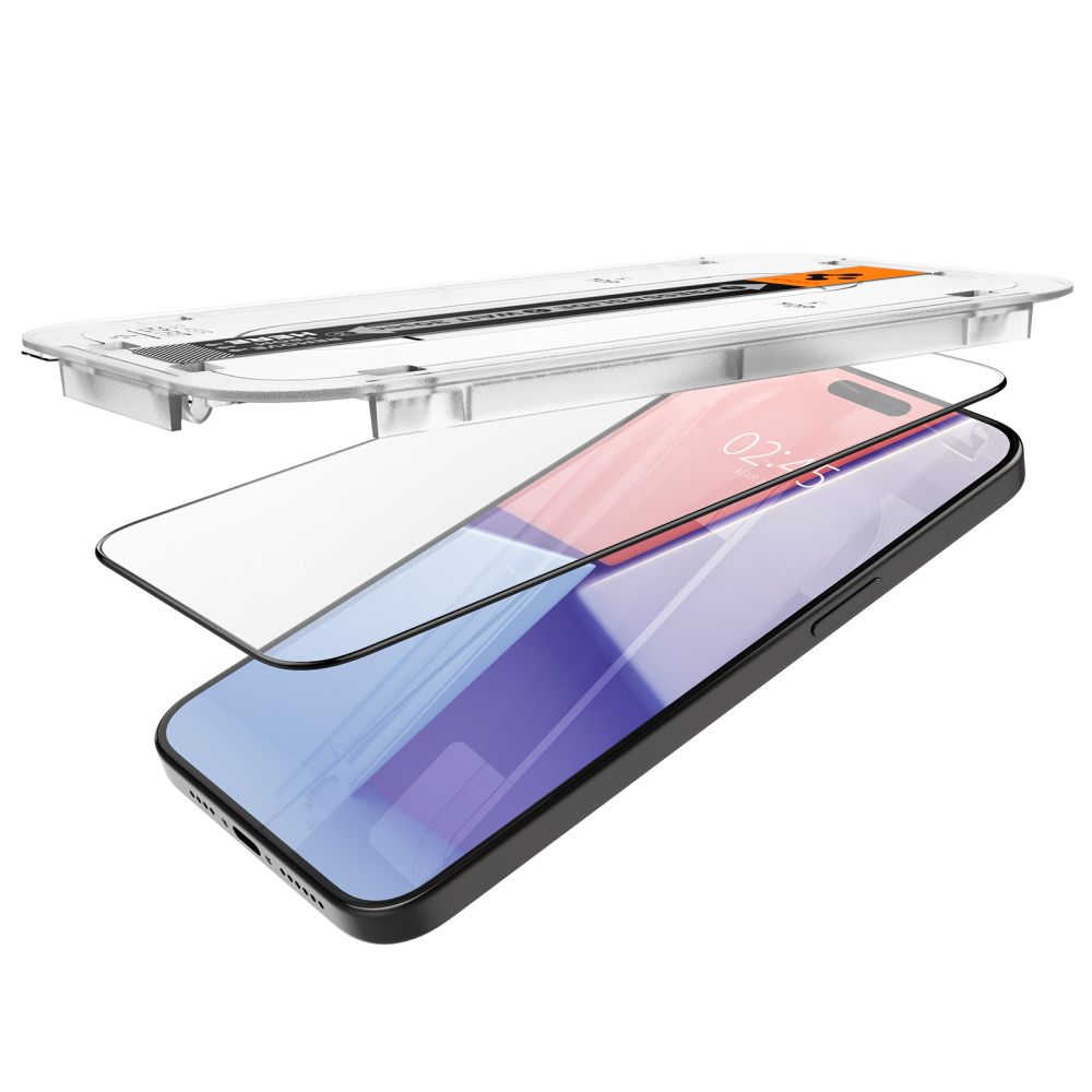 SZKŁO HARTOWANE SPIGEN GLAS.TR ”EZ FIT” FC 2-PACK IPHONE 15 PRO BLACK CZARNA RAMKA