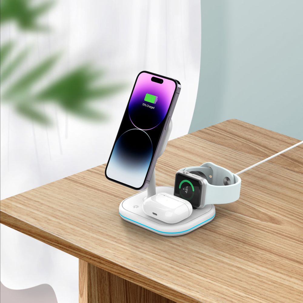 ŁADOWARKA INDUKCYJNA 3W1 TECH-PROTECT QI15W-A27 3IN1 MAGNETIC MAGSAFE WIRELESS CHARGER BIAŁA