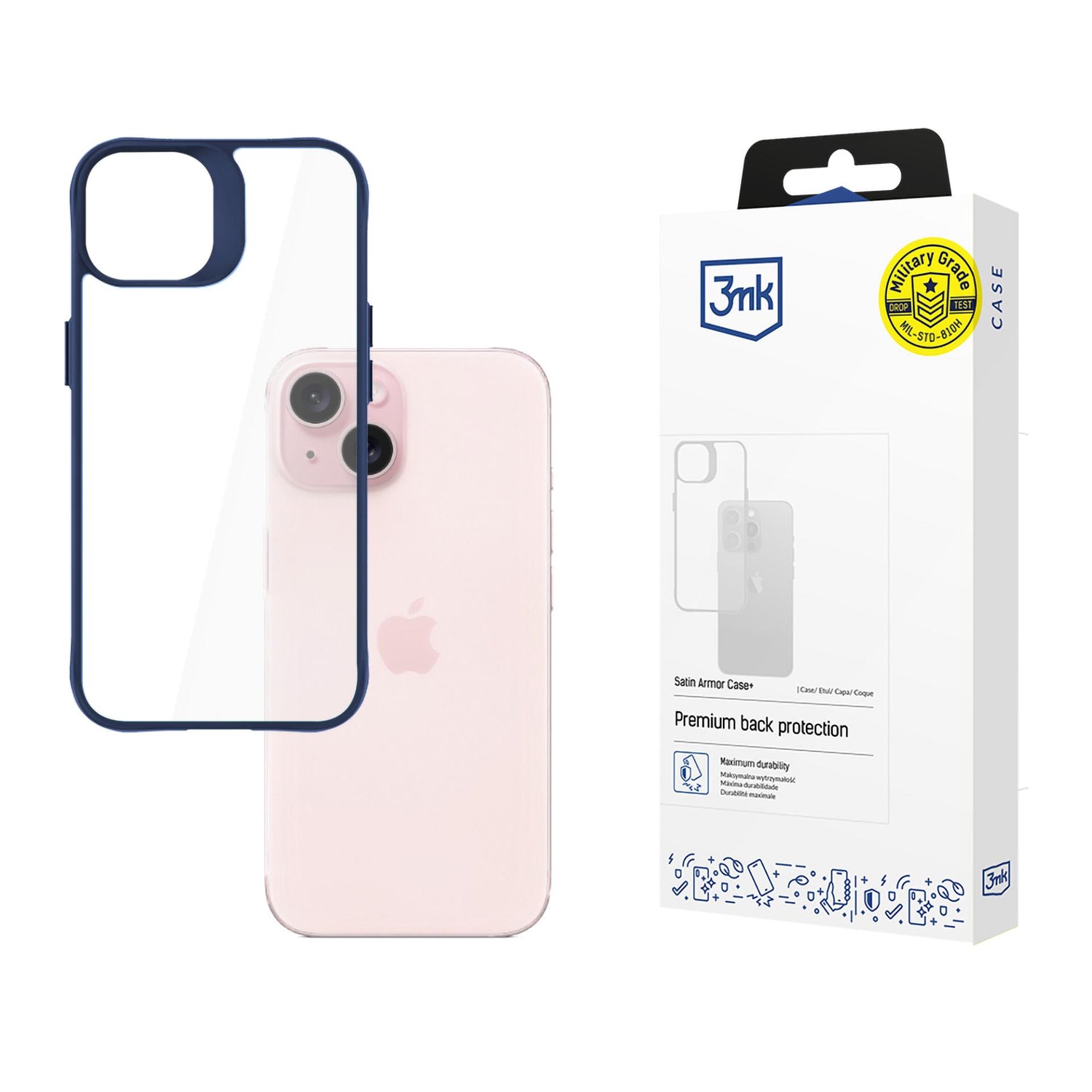 ETUI APPLE IPHONE 15 - 3MK SATIN ARMOR CASE+ BLUE NIEBIESKIE