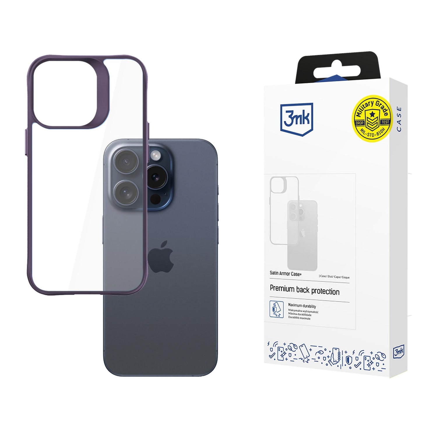 ETUI APPLE IPHONE 15 PRO MAX - 3MK SATIN ARMOR CASE+ PURPLE FIOLETOWE