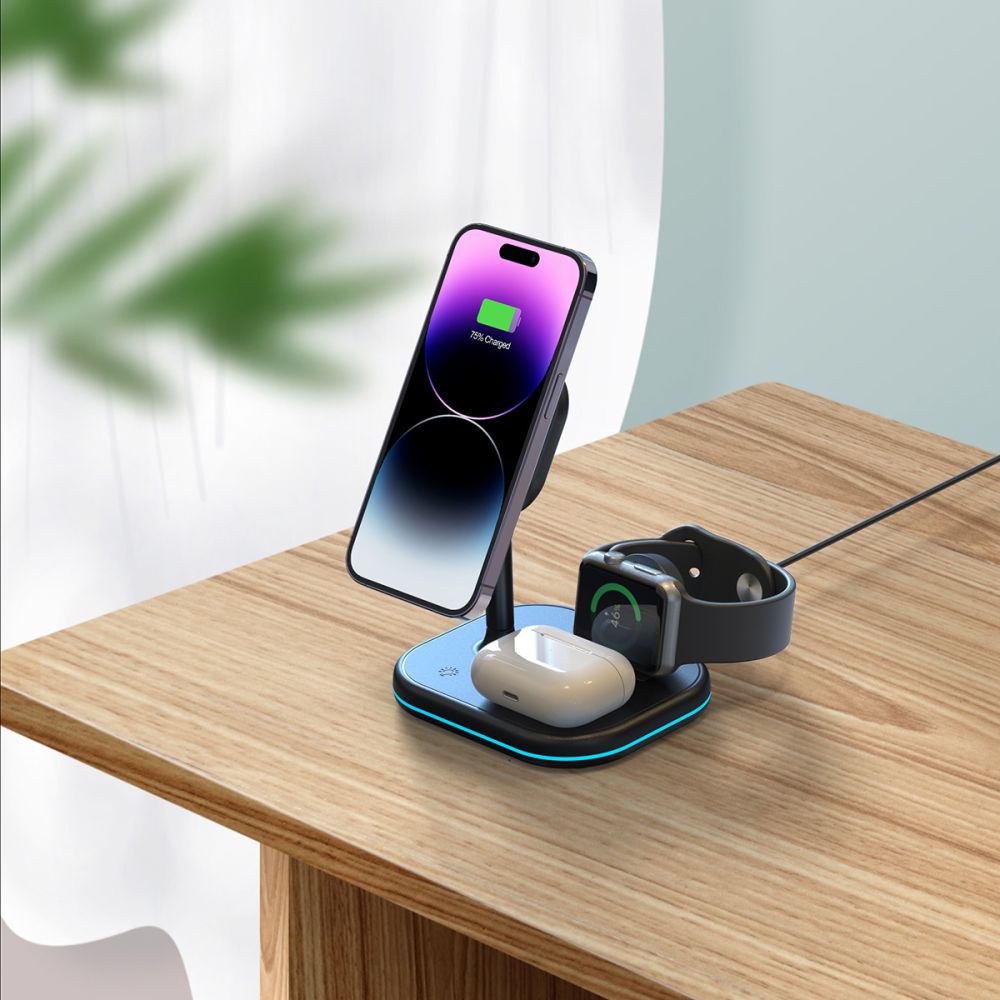 ŁADOWARKA INDUKCYJNA 3W1 TECH-PROTECT QI15W-A27 3IN1 MAGNETIC MAGSAFE WIRELESS CHARGER CZARNA