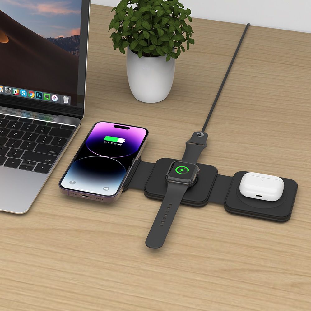 ŁADOWARKA INDUKCYJNA 3W1 TECH-PROTECT QI15W-A24 MAGNETIC MAGSAFE WIRELESS CHARGER CZARNA