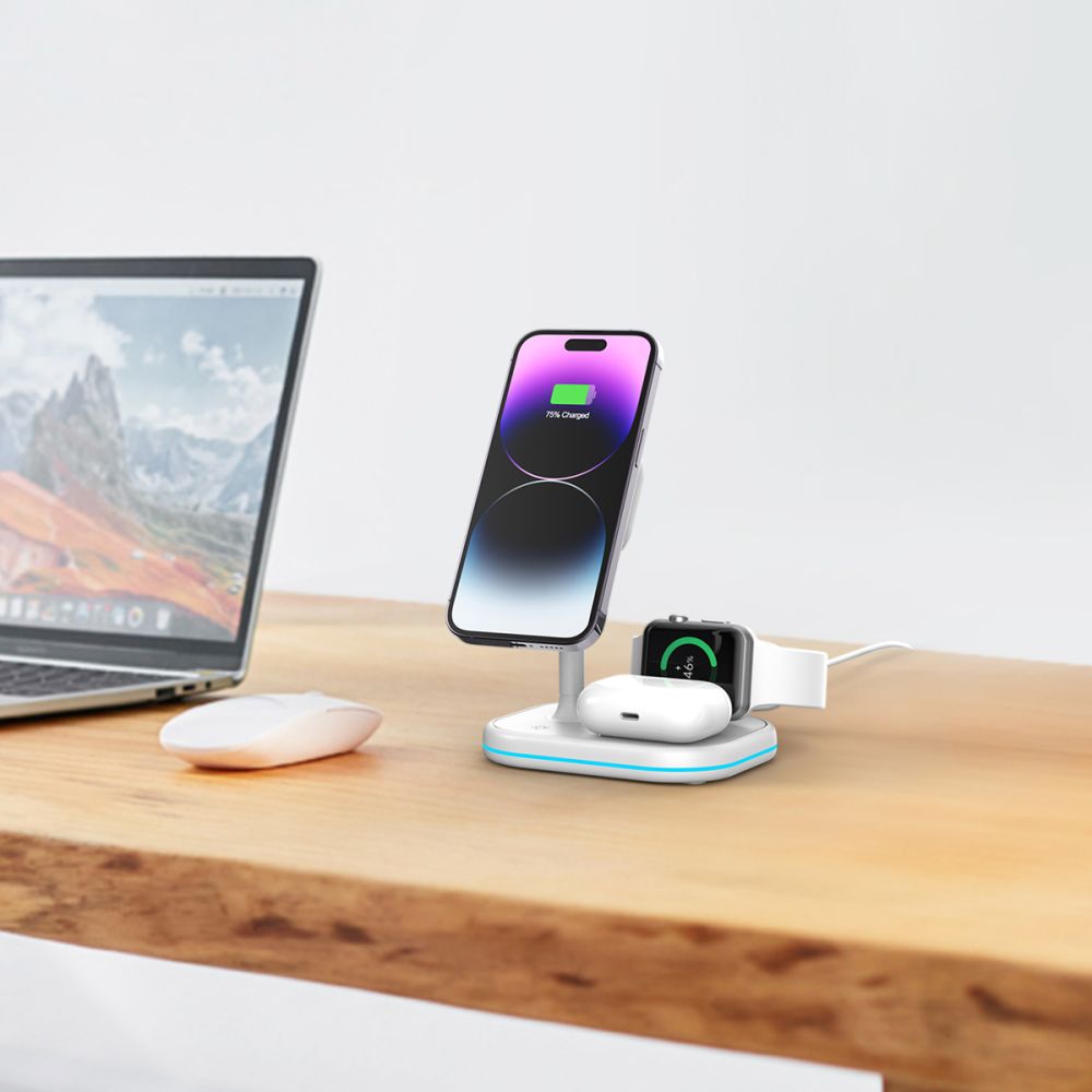 ŁADOWARKA INDUKCYJNA 3W1 TECH-PROTECT QI15W-A27 3IN1 MAGNETIC MAGSAFE WIRELESS CHARGER BIAŁA