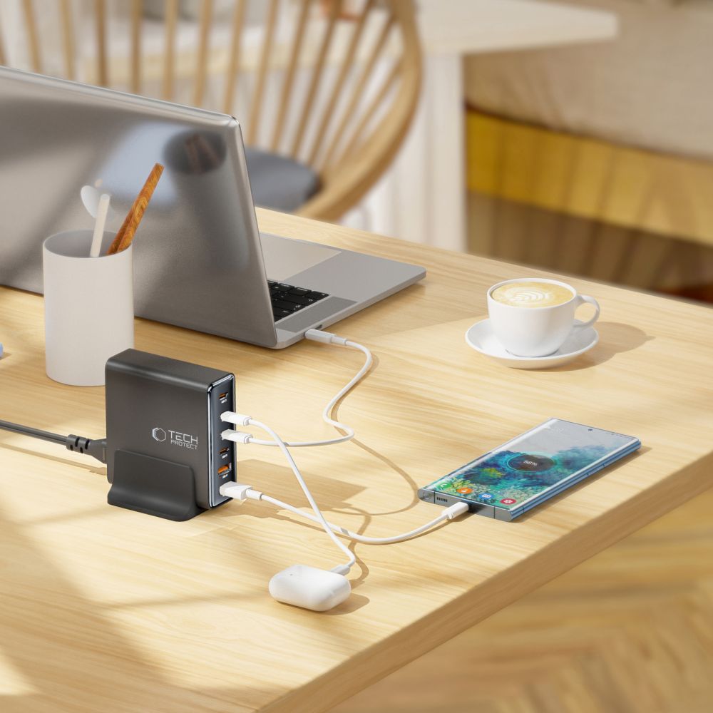 STACJA ŁADOWANIA ŁADOWARKA TECH-PROTECT DC80W-GAN 6-PORT DESKTOP CHARGER PD80W/QC3.0 CZARNA