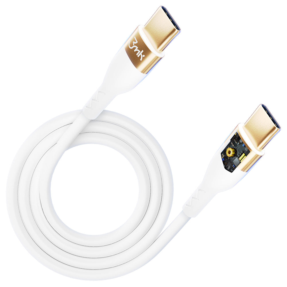 KABEL 3MK HYPER SILICONE CABLE USB C DO USB C 2M 100W WHITE BIAŁY