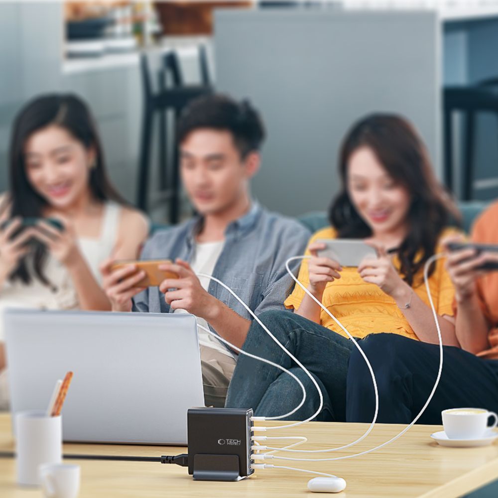 STACJA ŁADOWANIA ŁADOWARKA TECH-PROTECT DC80W-GAN 6-PORT DESKTOP CHARGER PD80W/QC3.0 CZARNA
