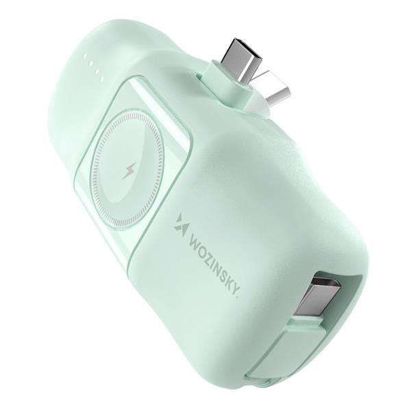 MINI POWERBANK WOZINSKY WF16-YCS 5000MAH 15W USB-C Z WBUDOWANYM KABLEM USB-C I ŁADOWARKĄ DO APPLE WATCH - ZIELONY