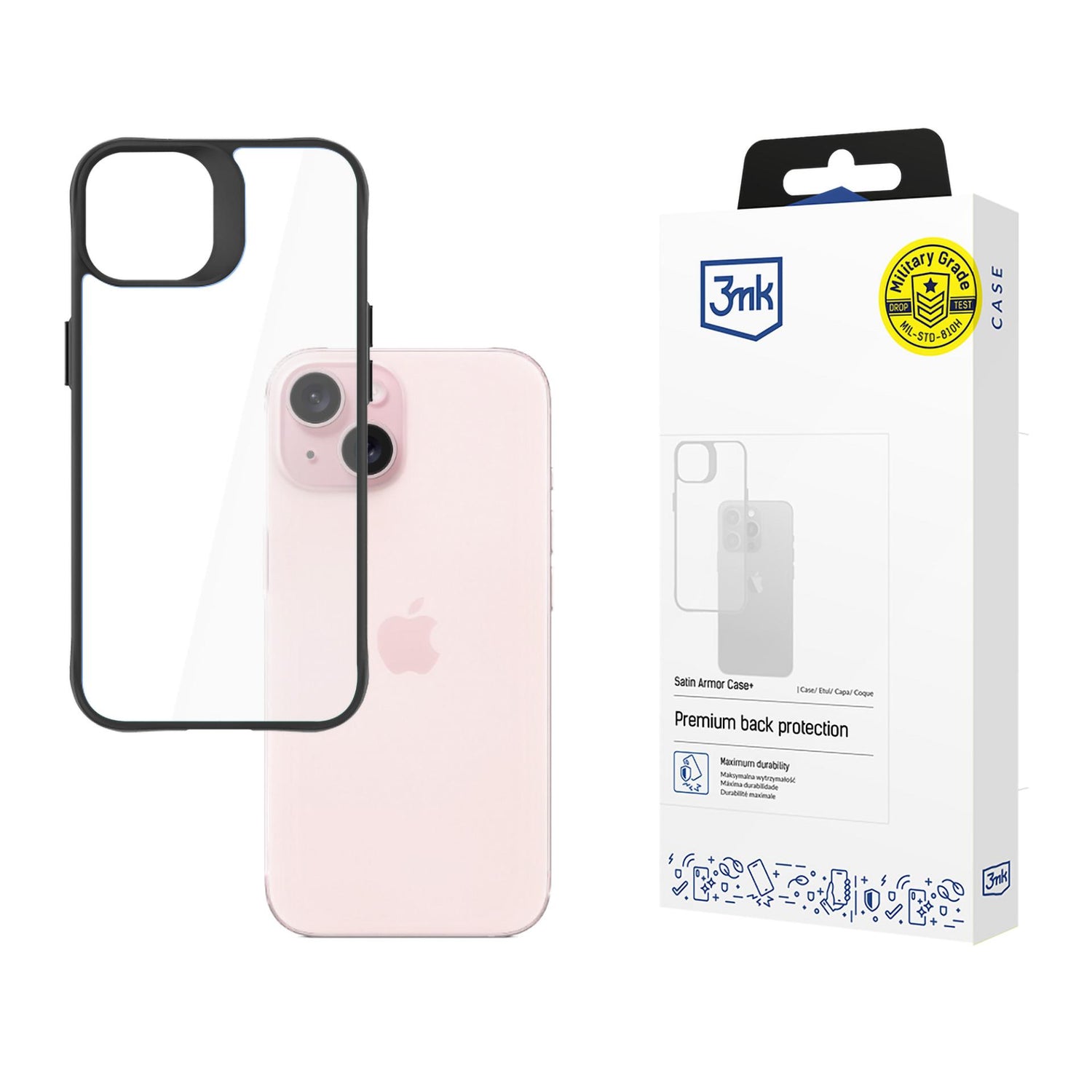 ETUI APPLE IPHONE 15 - 3MK SATIN ARMOR CASE+  CZARNE