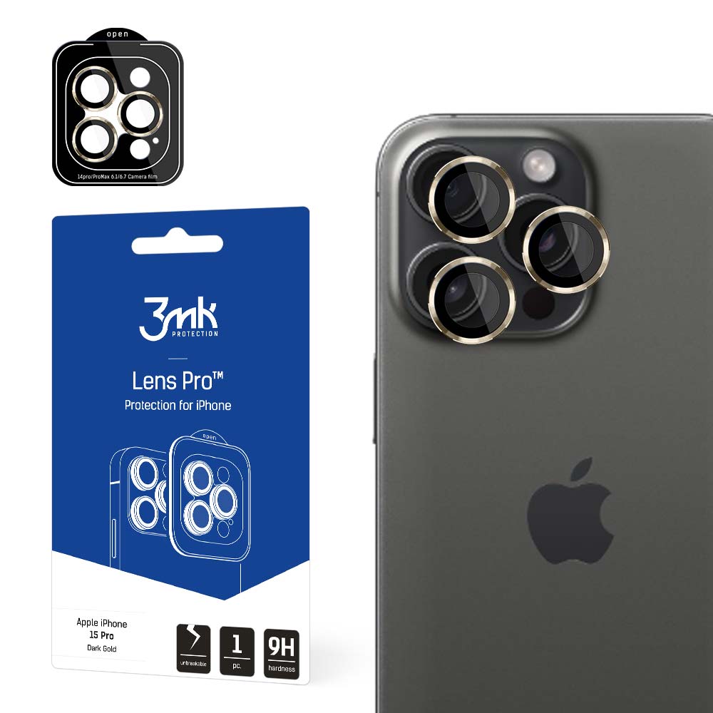 SZKŁO NA APARAT APPLE IPHONE 15 PRO - 3MK LENS PROTECTION PRO DARK GOLD ZŁOTE