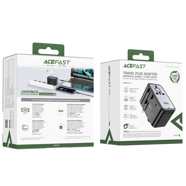 ADAPTER ŁADOWARKA PODRÓŻNA ACEFAST Z1 GAN 75W PD 3X USB-C 2X USB-A - CZARNY