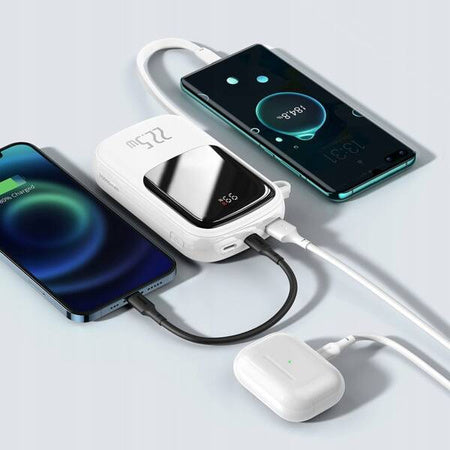 BASEUS QPOW PRO POWER BANK 20000MAH 22.5W Z WBUDOWANYM KABLEM USB-C I SZYBKIM ŁADOWANIEM BIAŁY
