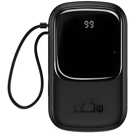 BASEUS QPOW PRO POWER BANK 20000MAH 22.5W Z WBUDOWANYM KABLEM USB-C I SZYBKIM ŁADOWANIEM CZARNY