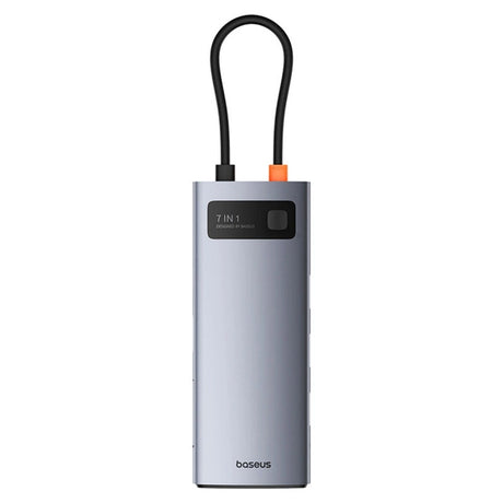 HUB USB-C BASEUS METAL GLEAM 7W1 HDMI 4K 60HZ / 3X USB 3.0 / USB-C PD / SD / MICROSD – SZARY