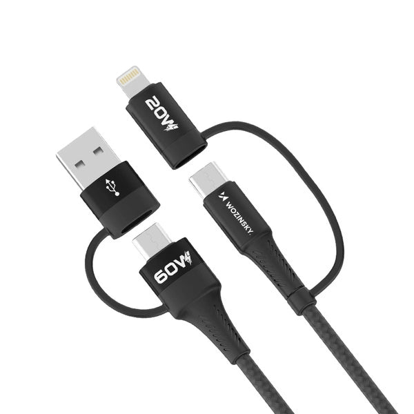 KABEL WOZINSKY WNBAA 4W1 2X USB-C 1X USB-A 1X LIGHTNING 60W 1 M - CZARNY