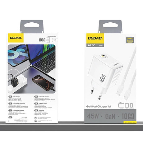 ŁADOWARKA SIECIOWA DUDAO A28 45W GAN +KABEL USB-C - BIAŁA