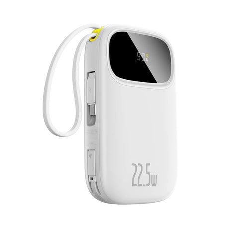 POWERBANK BASEUS ENERFILL FC31 20000MAH 22.5W Z WYŚWIETLACZEM CYFROWYM I 2 WBUDOWANYMI KABLAMI (USB-C + LIGHTNING) - BIAŁY