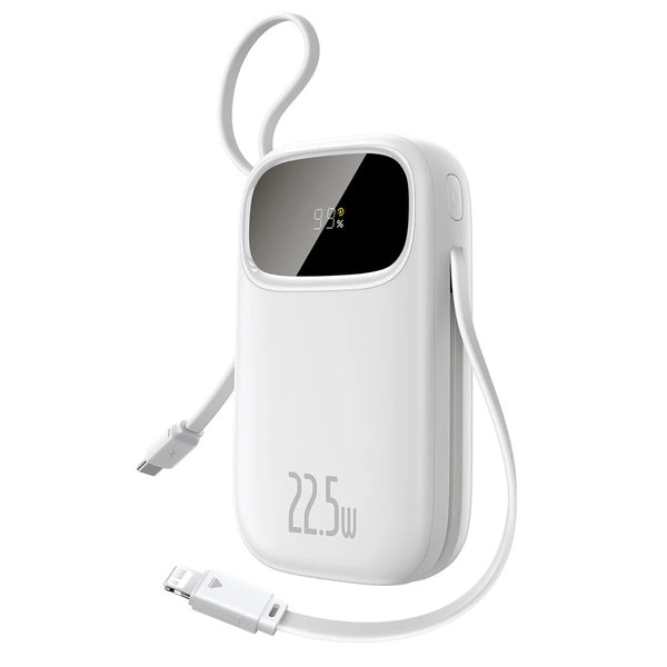 POWERBANK BASEUS ENERFILL FC31 20000MAH 22.5W Z WYŚWIETLACZEM CYFROWYM I 2 WBUDOWANYMI KABLAMI (USB-C + LIGHTNING) - BIAŁY