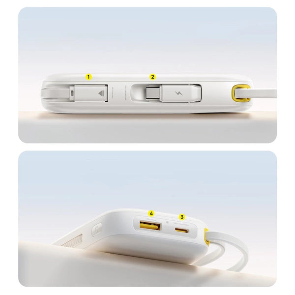 POWERBANK BASEUS ENERFILL FC31 20000MAH 22.5W Z WYŚWIETLACZEM CYFROWYM I 2 WBUDOWANYMI KABLAMI (USB-C + LIGHTNING) - BIAŁY