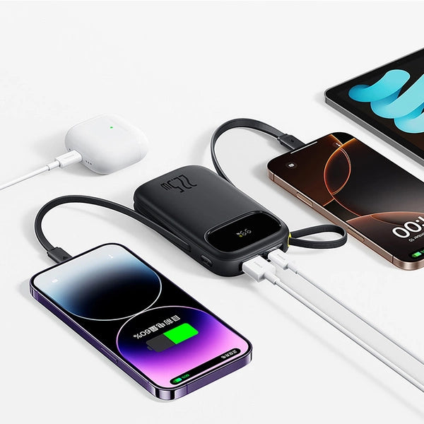 POWERBANK BASEUS ENERFILL FC31 20000MAH 22.5W Z WYŚWIETLACZEM CYFROWYM I 2 WBUDOWANYMI KABLAMI (USB-C + LIGHTNING) - CZARNY