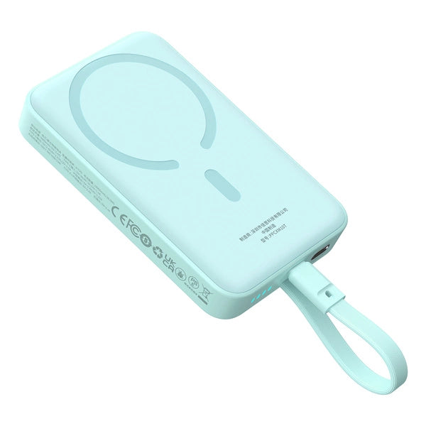 BASEUS POWERBANK MAGNETIC MINI MAGSAFE 10000MAH 30W Z WBUDOWANYM KABLEM USB-C - NIEBIESKI + KABEL BASEUS SIMPLE SERIES USB-C - USB-C 60W 0.3M (kopia)