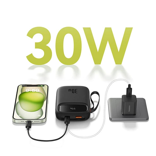 POWERBANK BASEUS QPOW 2 30W 10000MAH Z WBUDOWANYMI KABLAMI USB-C - CZARNY