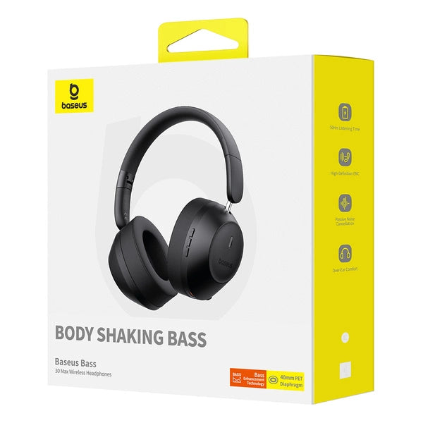 BASEUS BASS 30 MAX SŁUCHAWKI NAUSZNE BEZPRZEWODOWE BLUETOOTH CZARNE