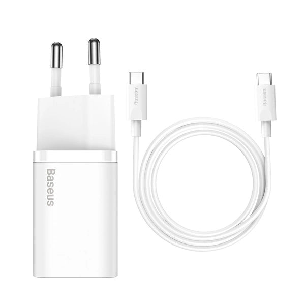 ŁADOWARKA SIECIOWA BASEUS SI USB-C 25W 3A Z KABLEM USB-C / USB-C 1M - BIAŁA