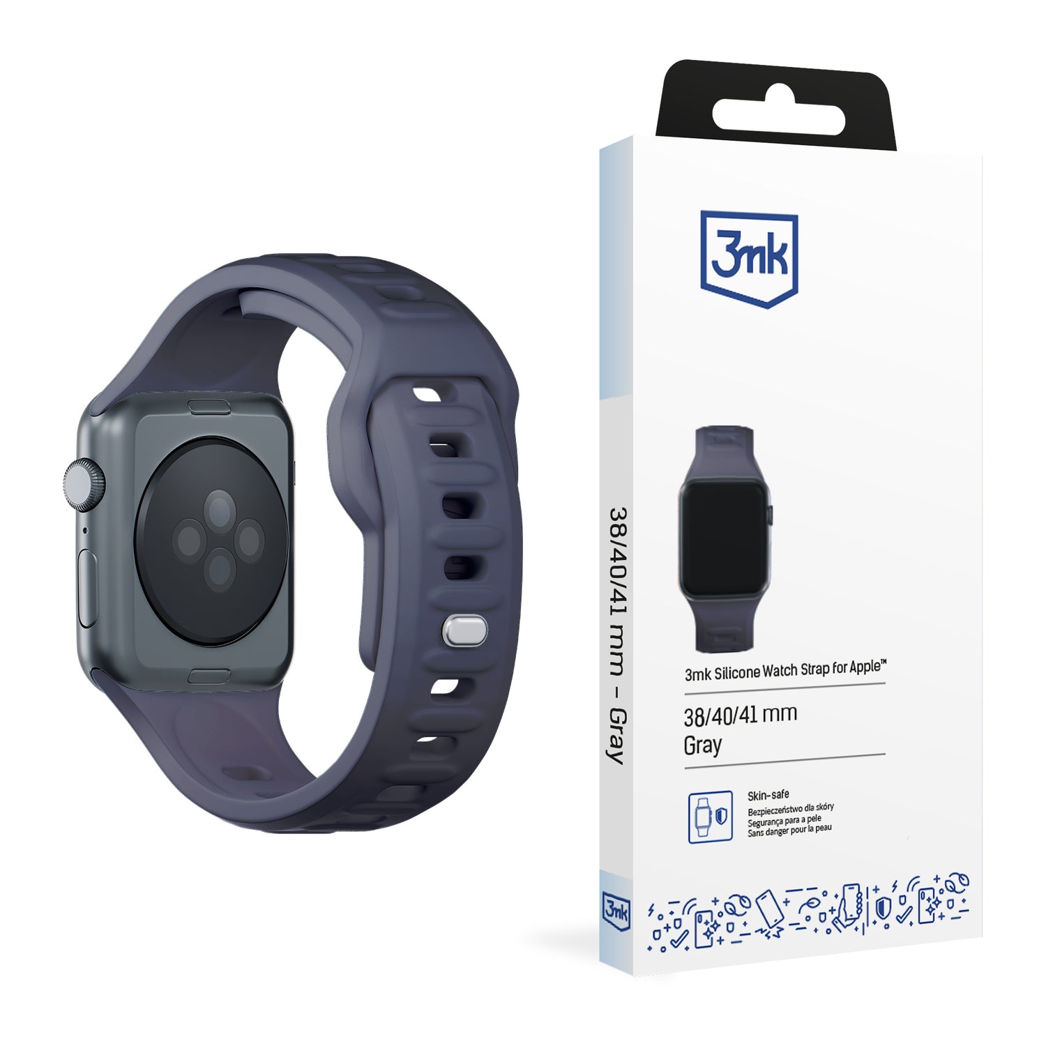 PASEK SILIKONOWY 3MK SILICONE WATCH STRAP DO APPLE WATCH 38 / 40 / 41 MM -SZARY