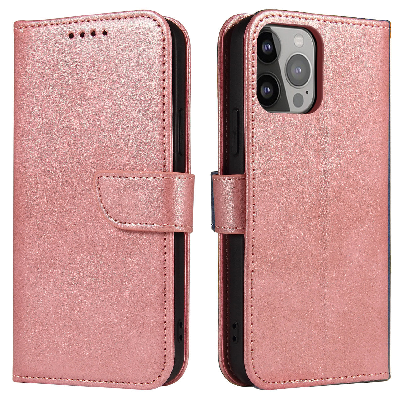 ETUI PORTFEL Z KLAPKĄ PODSTAWKĄ DO IPHONE 15 PRO MAGNET CASE - RÓŻOWE