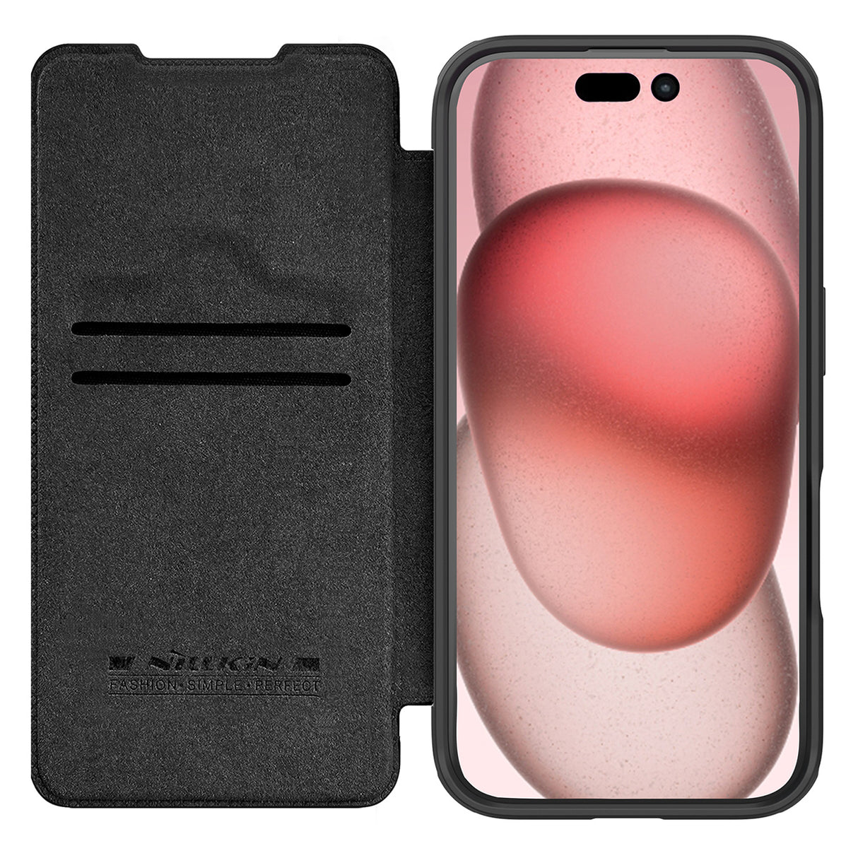 ETUI NILLKIN QIN PROP LEATHER CASE Z OSŁONĄ NA APARAT I PODSTAWKĄ NA IPHONE 16 PRO - CZARNE