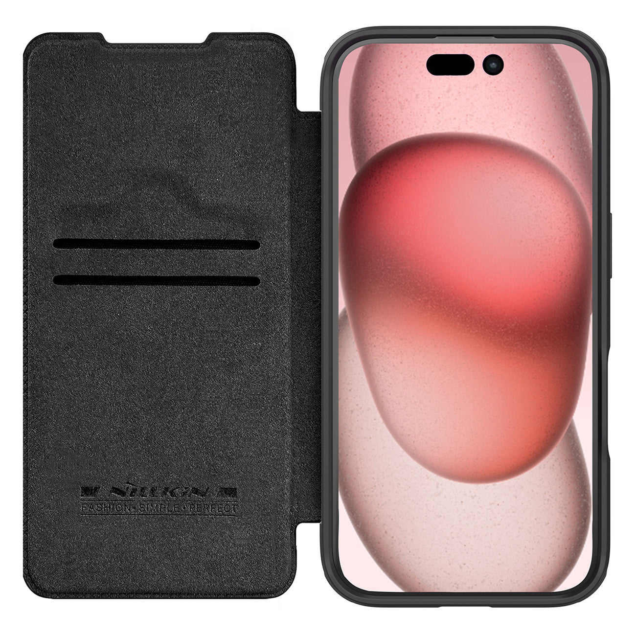 ETUI NILLKIN QIN PROP LEATHER CASE Z OSŁONĄ NA APARAT I PODSTAWKĄ NA IPHONE 16 PRO - CZARNE