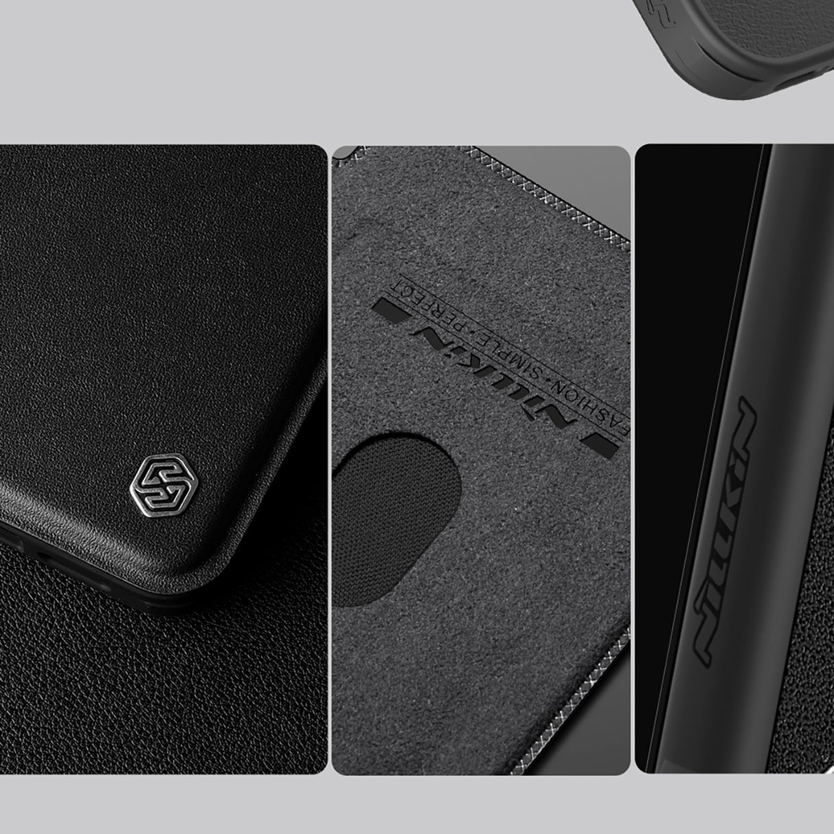 ETUI NILLKIN QIN PROP LEATHER CASE Z OSŁONĄ NA APARAT I PODSTAWKĄ NA IPHONE 16 - CZARNE