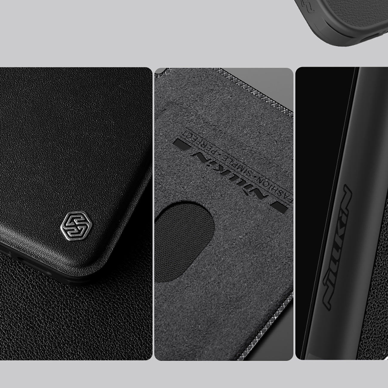 ETUI NILLKIN QIN PROP LEATHER CASE Z OSŁONĄ NA APARAT I PODSTAWKĄ NA IPHONE 16 - CZARNE