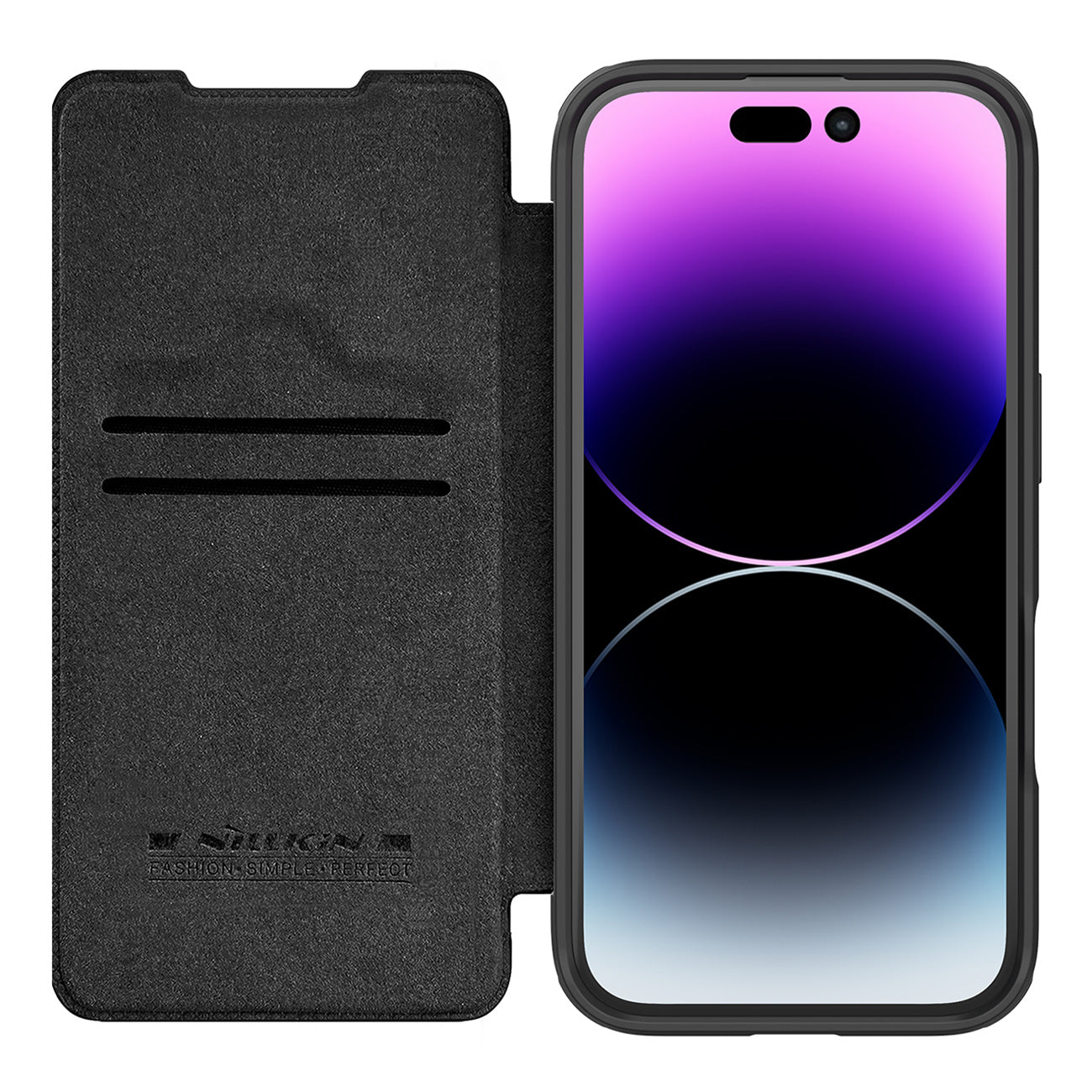 ETUI NILLKIN QIN PROP LEATHER CASE Z OSŁONĄ NA APARAT I PODSTAWKĄ NA IPHONE 16 - CZARNE