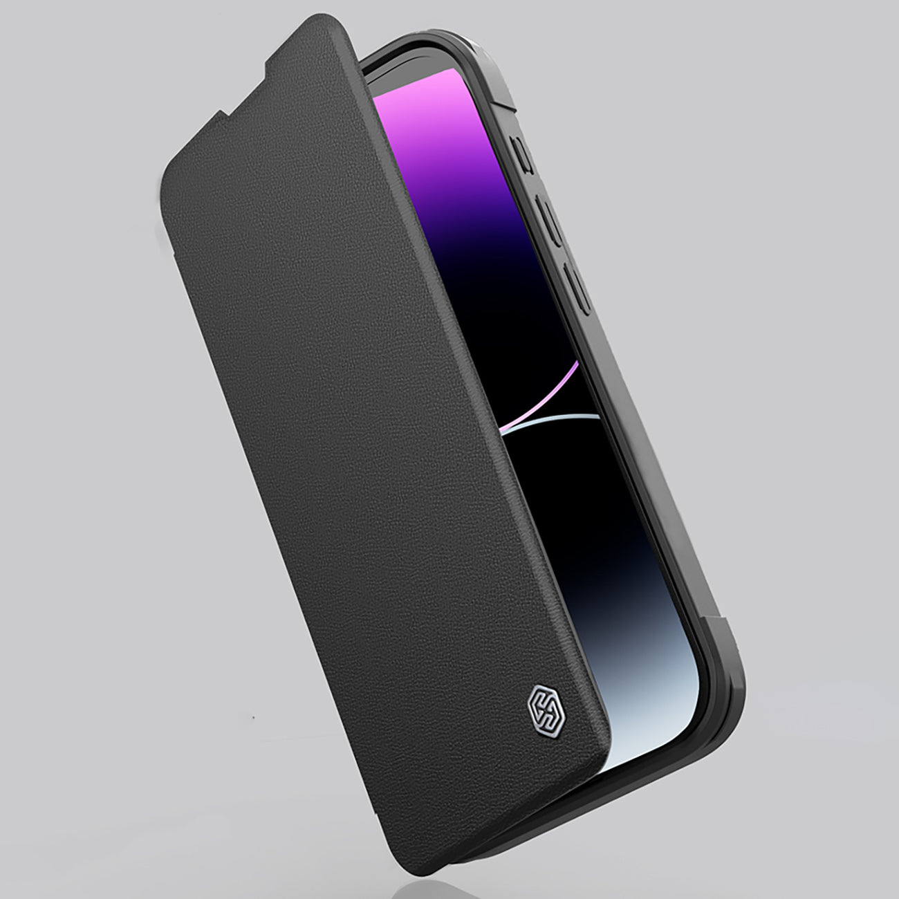 ETUI NILLKIN QIN PROP LEATHER CASE Z OSŁONĄ NA APARAT I PODSTAWKĄ NA IPHONE 16 - CZARNE