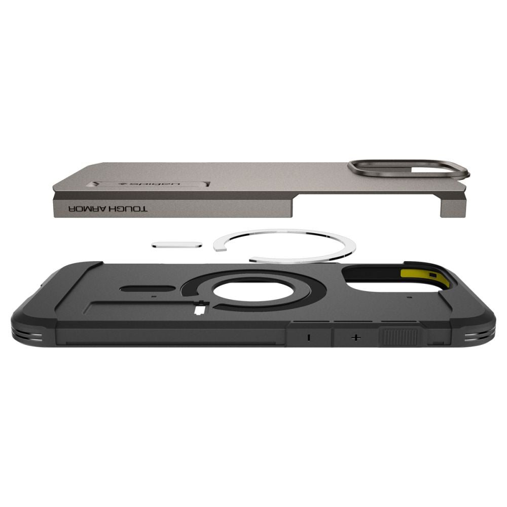 ETUI SPIGEN TOUGH ARMOR MAGSAFE Z PODSTAWKĄ NA IPHONE 16 PRO - GUNMETAL SZARE