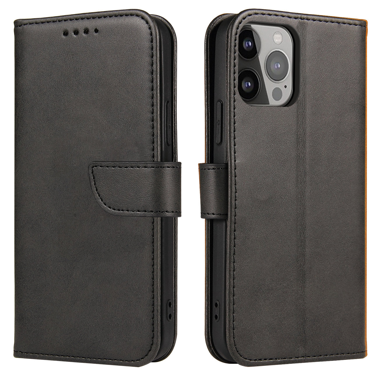 ETUI PORTFEL Z KLAPKĄ PODSTAWKĄ DO IPHONE 15 PRO MAGNET CASE - CZARNE