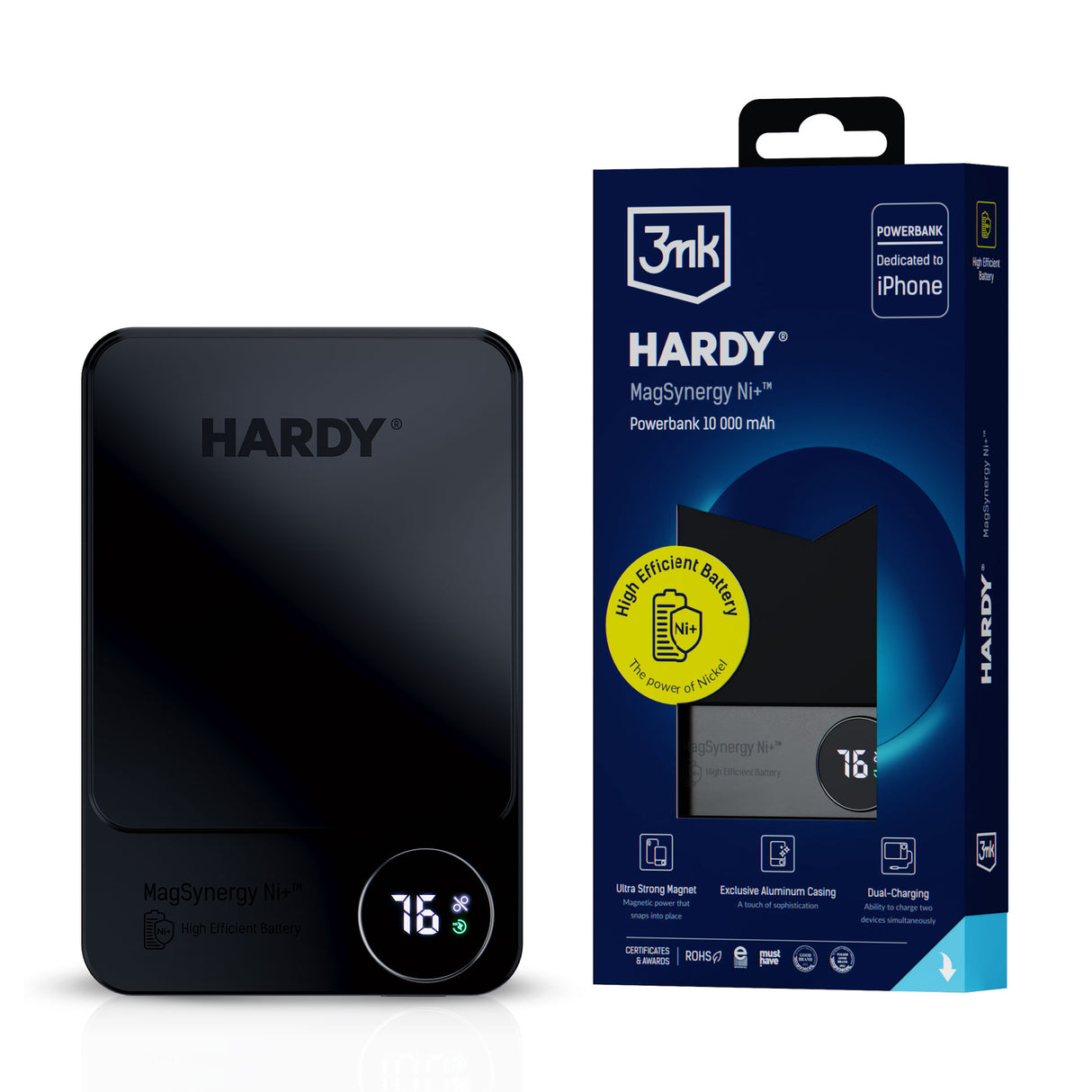 POWERBANK 3MK HARDY MAGSYNERGY NI+ 10,000MAH 22.5W USB 1C1L-BLACK CZARNY