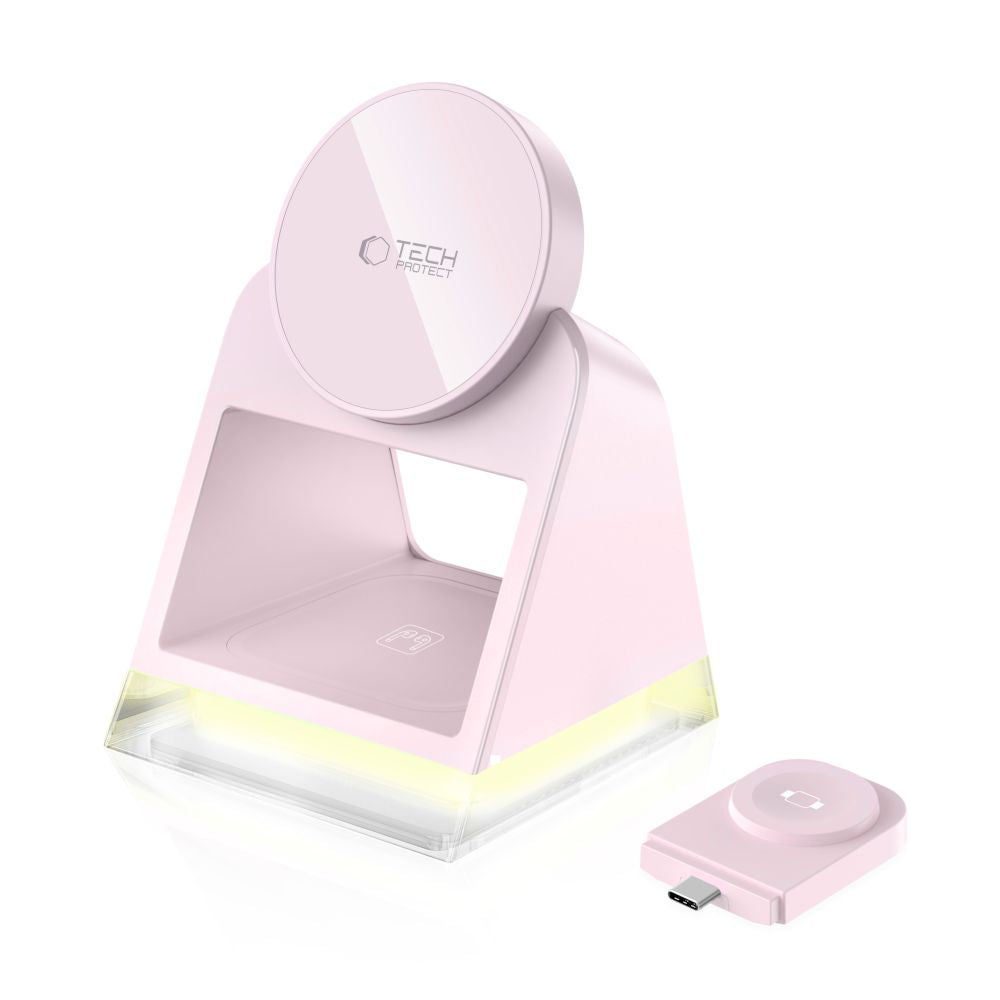 ŁADOWARKA INDUKCYJNA TECH-PROTECT QI15W-A43 3IN1 MAGNETIC MAGSAFE WIRELESS CHARGER RÓŻOWA