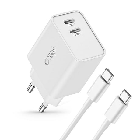 ŁADOWARKA SIECIOWA TECH-PROTECT C35W 2-PORT NETWORK CHARGER PD35W + TYPE-C KABEL BIAŁA