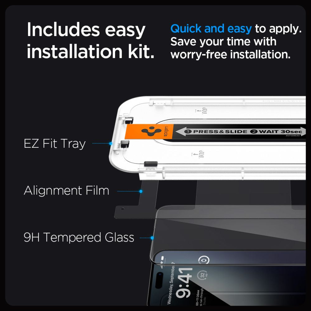 SZKŁO HARTOWANE SPIGEN GLAS.TR ”EZ FIT” FC 2-PACK IPHONE 15 PRO MAX BLACK CZARNA RAMKA