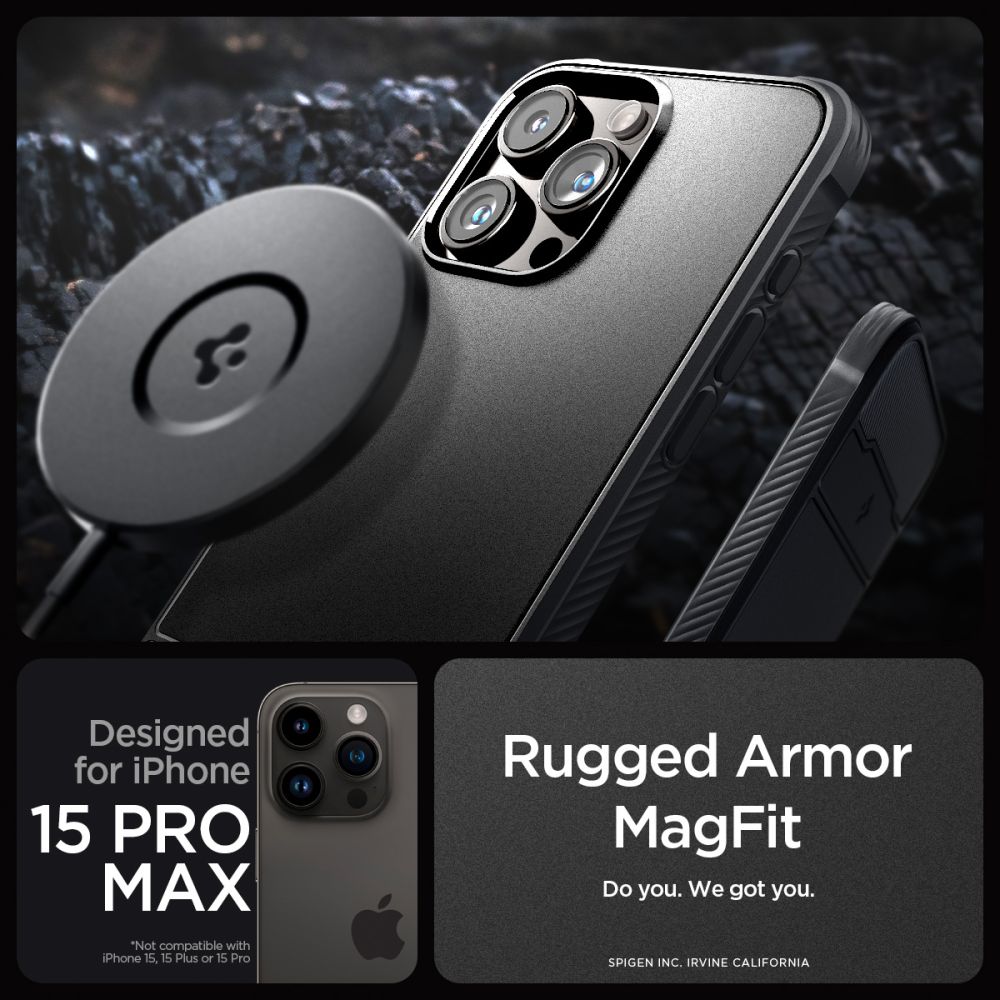 ETUI SPIGEN RUGGED ARMOR MAG MAGSAFE IPHONE 15 PRO MAX CZARNE