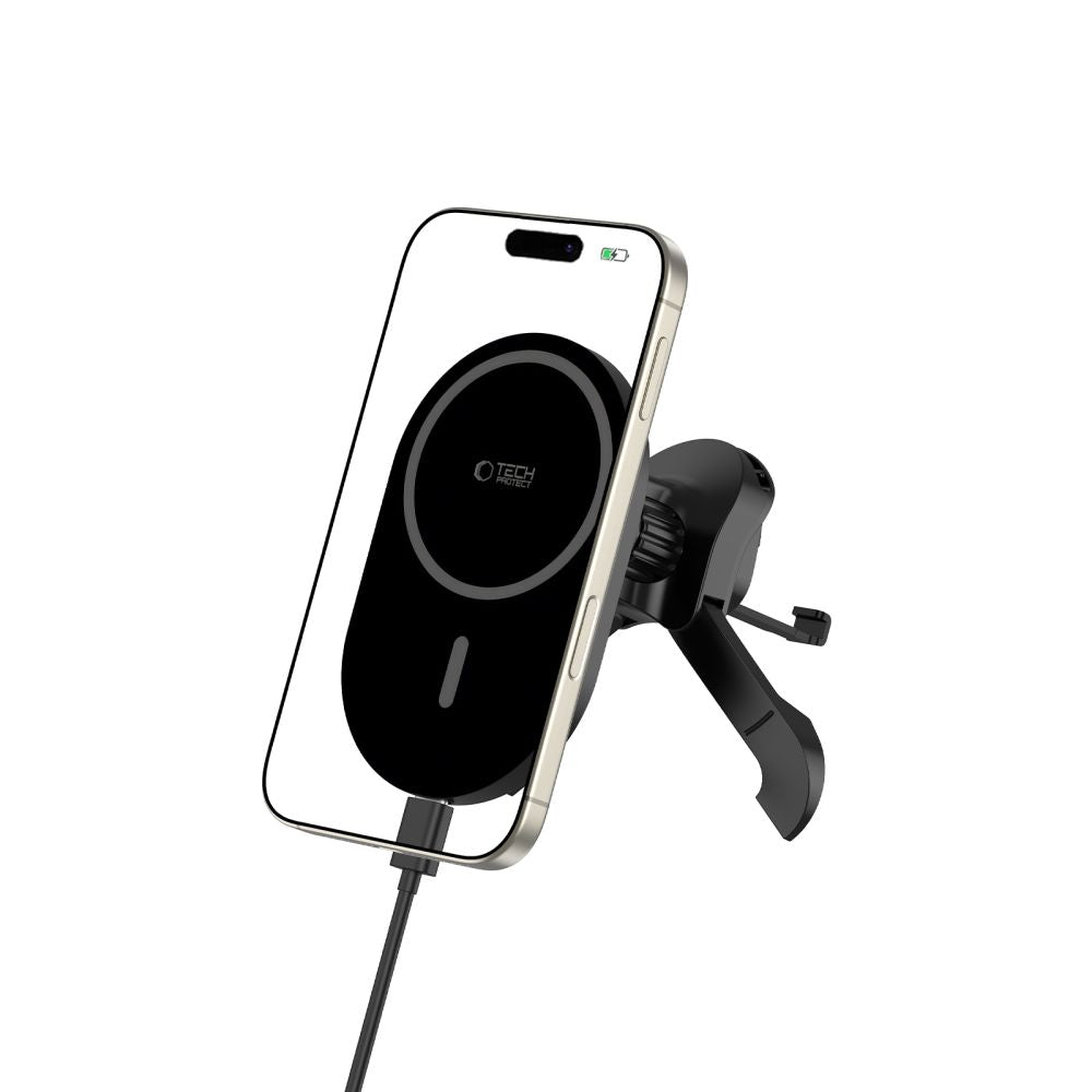 UCHWYT SAMOCHODOWY Z ŁADOWANIEM INDUKCYJNYM TECH-PROTECT MM15W-V6 MAGNETIC MAGSAFE STABLE VENT CAR MOUNT WIRELESS CHARGER 15W CZARNY