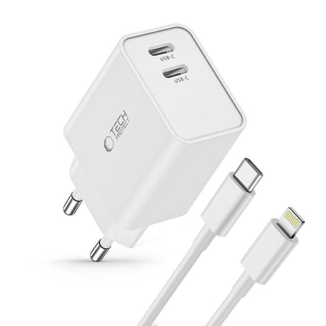 ŁADOWARKA SIECIOWA TECH-PROTECT C35W 2-PORT NETWORK CHARGER PD35W + LIGHTNING KABEL BIAŁA