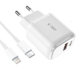 ŁADOWARKA SIECIOWA TECH-PROTECT C20W 2-PORT NETWORK CHARGER PD20W/QC3.0 + LIGHTNING KABEL BIAŁA