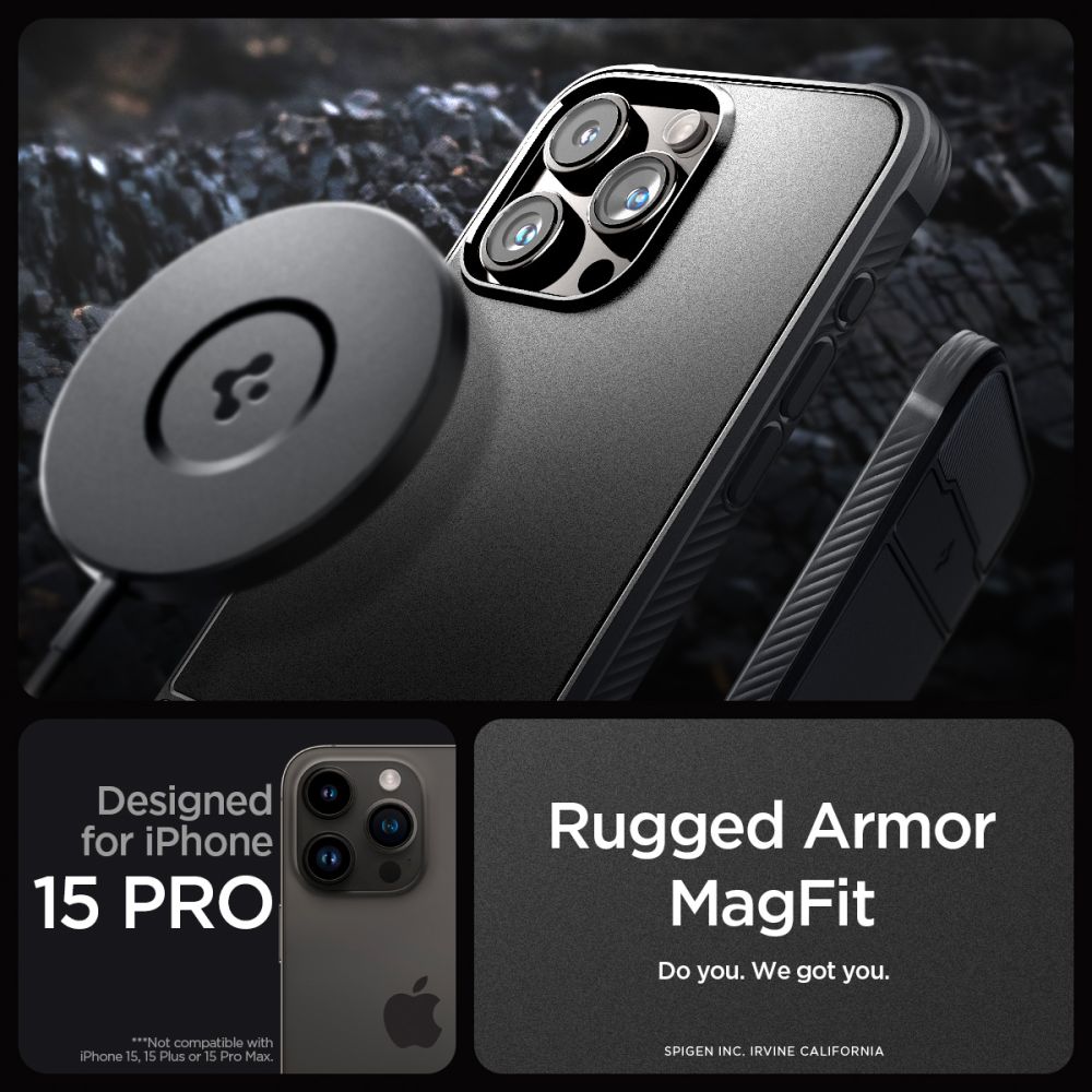 ETUI SPIGEN RUGGED ARMOR MAG MAGSAFE IPHONE 15 PRO CZARNE
