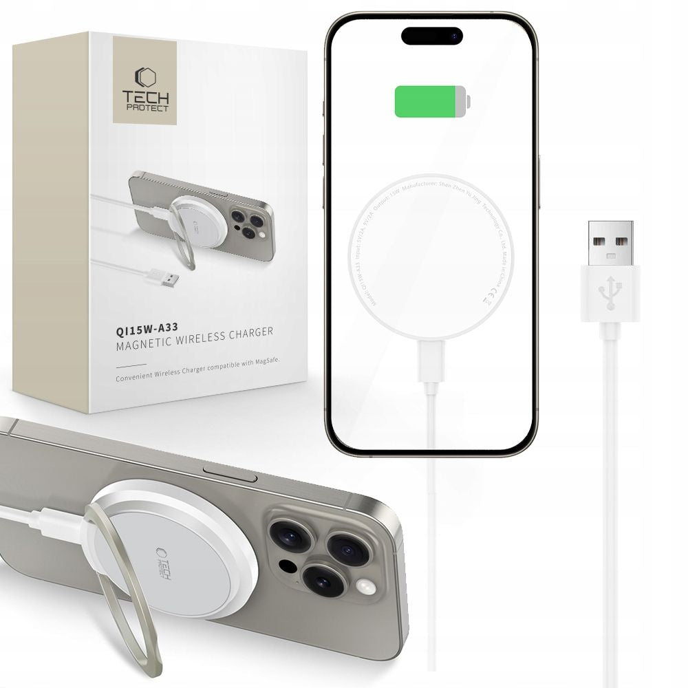 ŁADOWARKA INDUKCYJNA TECH-PROTECT QI15W-A33 MAGNETIC MAGSAFE WIRELESS CHARGER BIAŁA